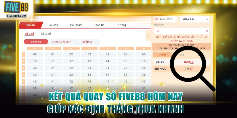 Kết quả quay số Five88 hôm nay giúp xác định thắng thua nhanh
